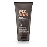 Piz Buin Tan und Protect Intensiving Lotion LSF 15, Bräunungsintensivierende Lotion mit effektive UVA- und UVB-Filter, 150 ml