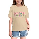 Erster Schultag Shirt Mädchen Vorschule bis 5. Klasse T-Shirt Grafik TErste Zweite Dritte Vierte Fünfte Sechste Klasse Druck T Shirt Mädchen Schulstart Tee Oversize Zurüc-Shirt (G-Beige, 4-5 Years)