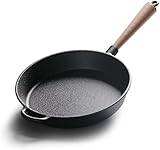 CAFIEDR Gusseisen Bratpfanne Steakpfanne Runde Pfanne mit Holzgriff Pfanne 22cm24cm26cm(26cm)
