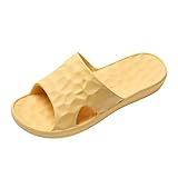 Slippers Unisex Bequeme Hausschuhe Super weiche Mode Vier Jahreszeiten Damen Hausschuhe Flachboden Home Badezimmer rutschfeste Offene Spitze Einfarbig Hausschuhe Weich Schlappi Schlappen (Yellow, 36)