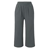Generisch Linenhose Damen Palazzo Hosen Straighthose 7/8 Sommerhose Jogginghose Leichte Outdoor Wanderhose Freizeithose Sport Workout-Yogahose Fließende Damenhose Baggy Hose