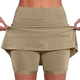 NSICBMNO Skorts für Damen, Übergröße, hohe Taille, Tennis-Skorts, dehnbar, athletisch, Faltenröcke, Innenleggins, Shorts, Golf, Yoga, Laufröcke, Skorts, Workout, Sport, Skorts, 04_khaki, 36