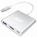acer USB C HDMI Adapter, 4K HDMI 3-in-1 Adapter PD 100W, USB 3.0 5Gbps, USB C auf HDMI Kompatibel mit MacBook Pro/Air, Dell XPS, Surface Pro, Galaxy S24 S25 Ultra –Silber