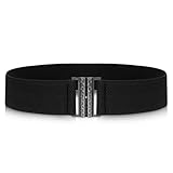 Jeffdad Damen Breiter Elastischer Taillengürte, Einfacher Elastischer Gürtel mit Schnalle, Elastic Belt Trimmer Stretchbund für Kleid Kleider Abendkleid Overall(Schwarz)