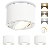 GeyouLux LED Aufbauspots Dimmbar - Extra Flach 30° Schwenkbar Ø80x50mm Deckenspots Weiß - inkl. 5W 500LM LED Modul 230V - 3000K/4000K/6500K Deckenstrahler Aufputz Spots Aufbaustrahler Rund 4 Stück
