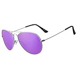 Rocf Rossini Polarisierte Pilotenbrille Damen Verspiegelt Piloten Sonnenbrille Herren Retro-Brillen Unisex UV400 Schutz mit Box (Silber/Lila)