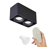 FSLiving LED Deckenspot Aufbauspot Dimmbar, Aufputz Spots Deckenstrahler aus Aluminium Downlight, Schwarz Aufbaustrahler Schwenkbar 230V 7W mit Fernsteuerung für Küche Wohnzimmer Schlafzimmer XDD894