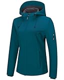 Outdoor Ventures Jacke Damen Wasserdichte Atmungsaktiv Softshelljacke - Übergangsjacke Winddichte Regenjacke Funktionsjacke mit Kapuze DarkCyan 2XL