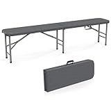 FANTASK Sitzbank aus Kunststoff, Klappbank bis 600 kg belastbar, Bierbank klappbar mit Tragegriff, 180x30x43 cm, Grau