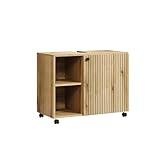 trendteam smart living - Waschbeckenunterschrank Unterschrank auf Rollen - Badezimmer - PureBliss - Aufbaumaß (BxHxT) 80 x 64 x 42 cm - Farbe Evoke Eiche mit schwarzen Rillen - 233730142