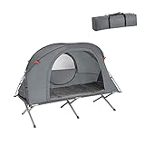SoBuy faltbar Survival-Zelt Feldbett mit Zelt Feldbett 4 in1 Camping Set mit Schlafsack Wurfzelt Matratze und Zubehör Zelt 1 Person 1 Mann Zelt Outdoor Hellgrau BHT ca. 194x147x87cm OGS60-HG