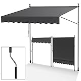 Tubiaz Klemmmarkise Balkon ohne Bohren, markise Balkon 300cm breit mit Handkurbel, Höhenverstellbare, UV-beständig und wasserdicht Klemmmarkise für Terrasse Balkon, Grau