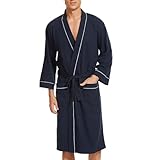 Mnemo Herren Bademantel Waffle Light Kimono Waffle Morgenmantel aus Bio-Baumwolle, Marine, L