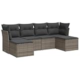 Willood 6-TLG. Garten-Sofagarnitur mit Kissen Poly Rattan Gartenmöbel Lounge Sofa Garnitur Terrasse Mit Tisch Grau