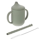 DECHOUS Wasserbecher für trinkbecher trinkglas trinklernflasche Babybecher Quetschbarer Strohhalmbecher Babystrohbecher Tasse mit Strohhalm Kieselgel Green