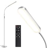 OUTON Stehlampe LED Dimmbar 15W 1500LM, Leselampe mit 4 Farbtemperatur, Fernbedienung und Touch Steuerung, 1H Timer, Leseaufgabe Beleuchtung für Wohnzimmer Schlafzimmer Büro, Silber Grau