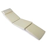 Hochwertige Sitz-Auflage Polster für Deckchair Steamer Holzliege Liegestuhl Klappsessel Sonnenliege, abnehmbares Fußteil, dick bequem wasserabweisend abwaschbar, creme