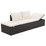 Xichuzi Outdoor-Lounge-Bett mit Polster & Kissen Poly Rattan Schwarz, Sonnenliege, Gartenliege, Outdoor Sofa, Balkon Möbel, Balkon Liegesofa, Balkonsofa, Liegewiese Outdoor - 317108