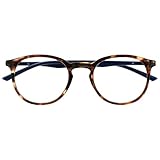 OPULIZE Met-Brille Blaulichtfilter Schlank Runder Rahmen Federscharniere Verbessert Schlaf Computerbrille Gaming Entspiegelt Braun Schildpatt Herren Damen B60-2 +0.00