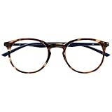 Opulize Met-Brille Blaulichtfilter Schlank Runder Rahmen Federscharniere Verbessert Schlaf Computerbrille Gaming Entspiegelt Braun Schildpatt Herren Damen B60-2 +0.00