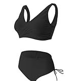 Bikini damen set schwarz, Sexy V-Ausschnitt bikinis für damen mit Brustpolster, Kreuzdesign Sport Bauchkontrolle bikini Zweiteiliger (DE/NL/SE/PL, Alphanumerisch, M, Regular, Regular, schwarz)