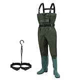 Vkechh Wathose Herren, Anglerhose 70D Nylon mit Stiefe, PVC Watthosen Wasserdichtl mit Haken, Angelhose mit Verstellbarer Schultergurt, Fischerhose für Baustellen, Gärten, Bauernhöfe