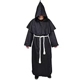 Myir JUN Mönch Robe Kostüm Mönch Priester Gewand Halloween Kostüm mit Kapuze Mittelalterliche Kapuze Herren Männer Mönchskutte (Schwarz, XX-Large)