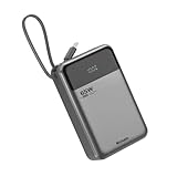 Hichain Power Bank, 20000mAh 65W Powerbank USB C Schnellladen mit Integriertem USB-C Kabel, LED Display, Externe Handyakkus Kompatibel mit MacBook, iPhone 16/15, Galaxy S25, iPad, Tablet, Schwarz