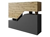 Mirjan24 Kommode Nesezi mit 4 Türen, Anrichte, Highboard, Mehrzweckschrank, Diele & Flur, Sideboard, Wohnzimmerschrank, Wohnzimmer Set (Wotan/Anthrazit)