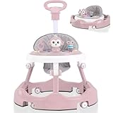 Twinky® Lauflernwagen mit Spielset & Bodenmatte - Robuste 4-fach verstellbare Vorschul-Lauflernhilfe Bordeaux Rot - Ideal als Gehhilfe für die ersten Schritte Ihres Kleinen (Rosa)