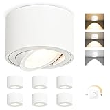YindaLux 6x 3CCT LED Aufbauspot Weiß - Extra Flach & 30° Schwenkbar Spots Deckenleuchte - Ø80x50mm - Aufputz Decke inkl. 5W 500LM Dimmbar LED Modul 230V - Deckenspots, Deckenstrahler Aufbaustrahler