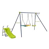 KOMFOTTEU 5 in 1 Kinderschaukel Set, Schaukelgerüst mit mit 2 Schaukeln, Rutsche & Basketballkorb, Kinder Schaukel Gartenschaukel mit Gestell, Doppelschaukel für Outdoor