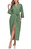 VOGMATE Morgenmantel Damen Leicht Dünner Stricken Lang Sauna Bademantel Kimono Kuscheliger Hausmantel Loungewear Grün XL