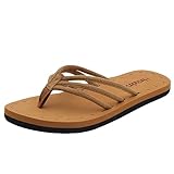 Harssidanzar Lady Flip Flops Zehentrenner Leichte Bequeme Sommer Strand String Sandalen mit Bogen Suppor KL221EU,Kamel,Größe 38