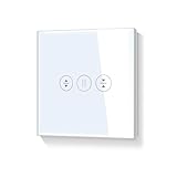 LIAONFOY WIFI Touch Rolladenschalter Wlan Jalousieschalter Sensor Glas Touchscreen Weiß Arbeiten Sie mit Alexa Tuya Google home 90-250V 2.4GHz Neutrale Linie erforderlich