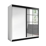 A&J MöbelLand Schwebetürenschrank TAVIRO Kleiderschrank 3-türig mit Schubladen, und Spiegel, Garderobe 200 cm (Weiß)