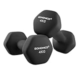 SONGMICS Hanteln, 2er Set, 2 x 4 kg, Hantelset, Kurzhanteln, Hexagon, Neopren-Beschichtung, Krafttraining, Workout, Fitnesstraining, für Zuhause, tintenschwarz SYL068BK