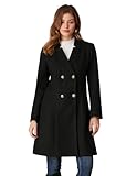 Damen Warm Jacke Wintercoat Wintermantel Doppelknopf Langarm Mantel V-Ausschnitt Mantel Casual Style Outwear Schwarz M