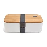 HAC24 Kunststoff Lunchbox 1200 ml mit Bambus Deckel 19,5 x 11,5 x 5,5 cm Brotdose Vesperdose Brotbox
