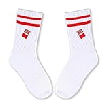 Moin Socks Weiße Tennissocke mit gestickter Schokoladentafel und roten Streifen, Größe 36-40, Unisex