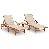 Annlera Sonnenliege Relaxliege aus Holz mit Tisch und Beige Auflage Liegestuhl 2 STK. Gartenmöbel Klappbare Liegenauflage für Garten Terrasse oder Balkon Ergonomischen Designs 199x67x85 cm