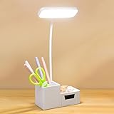 Nzkeuf Schreibtischlampe LED Dimmbar, Schreibtischlampe Kinder mit Touch Schalter und Stifthalter, LED Tischlampe mit 3 Beleuchtungsmodi, USB Aufladung, Schreibtisch Lampe für Lernen und Lesen