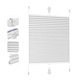 Sekey Plissee ohne Bohren Verdunkelung, Fenster Plissee Klemmfix Jalousie 80 cm breit, Verspannt Blickdicht Sonnenschutz Fensterollo, 80x130cm, Weiß