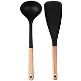 Silikon-Kochlöffel, Holzgriff, Antihaft-Kochgeschirr, Holzgriff, Silikon-Küchenlöffel-Set | für Salat, Suppe, Lebensmittel, Kuchen, Eier, Kekse
