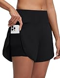 baleaf Badeshorts Damen 13cm 2 in 1 High Waist Badehose UPF50+ mit Taschen Schwimmhose Boardshorts Schwarz XXL