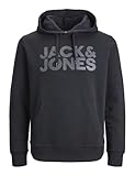 JACK & JONES Herren Hoodie Kapuzenpullover Pullover Hoody JJECORP - S M L XL XXL, Größe:XL, Farbe:Black Large Print/W Black 12152840