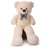 SNOWOLF XXL Teddybär 120cm Riesen Weiches Spielzeug groß Stofftier Plüschtier Plüschbär Kuschelbär Teddy Bär Geschenk (1.2m, Beige)