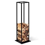 IDMarket - Vertikales Kaminholzregal aus schwarzem Stahl mit Regal, Höhe 112 cm, für Kamin
