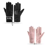 BLAFT 2 Modelle Herbst und Winter Männer und Frauen warm wasserdichte Handschuhe Warm und bequem atmungsaktiv mit Crash-Pads verschleißfest Winddicht kalt rutschfest volle Finger (2Schwarz Rosa, M)