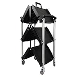 Jacgood Klappbarer Rollwagen mit 3 Ebenen, Servierwagen mit Rollen Mobiler Werkzeugwagen Mehrzweckwagen mit Handläufen Werkstattwagen Servicewagen, für Werkstatt, Büro, Gastronomie